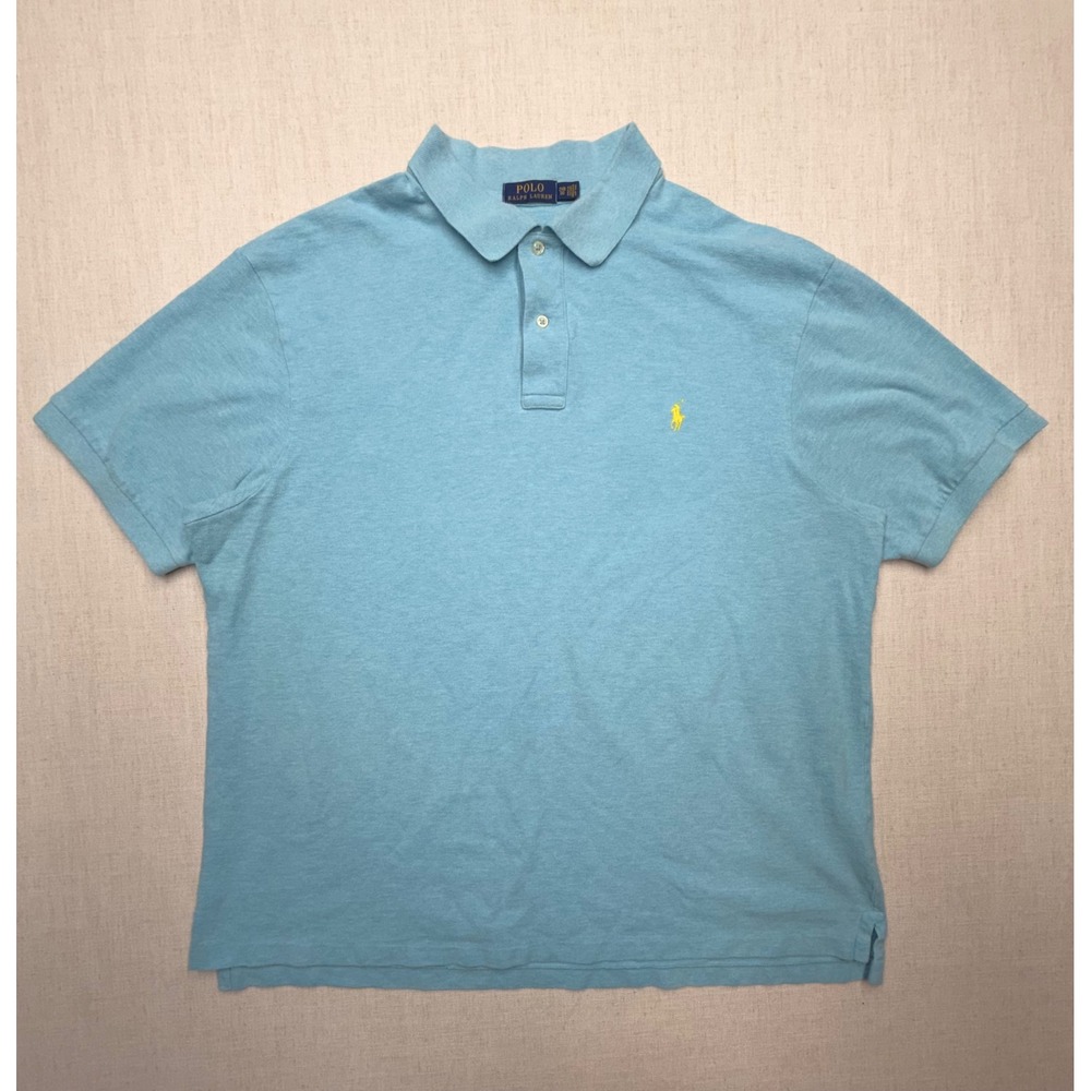Polo Ralph Lauren Mens 2XB Blue Heather Short Sleeve Polo Shirt Yellow Pony